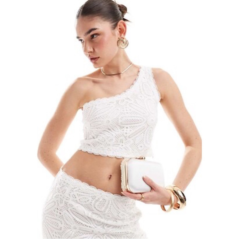 4th‎ & Reckless broderie lace one shoulder cropped top white LARGE